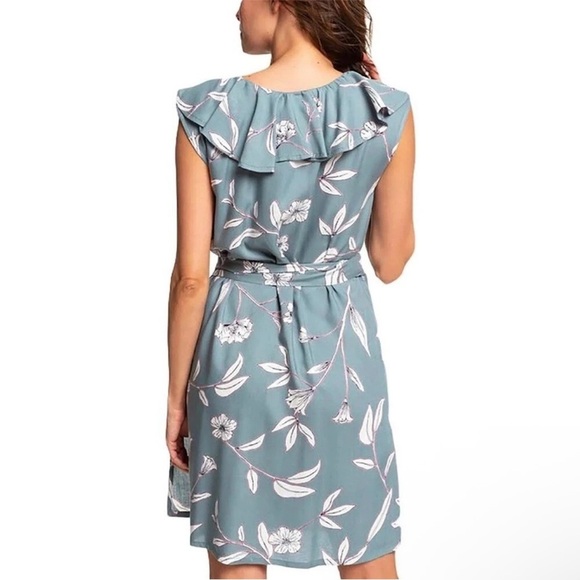 Roxy Rivello With You Sleeveless Floral Wrap Dress Women’s Size S Gray Ruffle - Picture 2 of 13